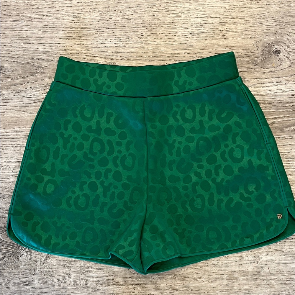 Emily McCarthy High-Rise Evergreen Cheetah Jacquard Shorts